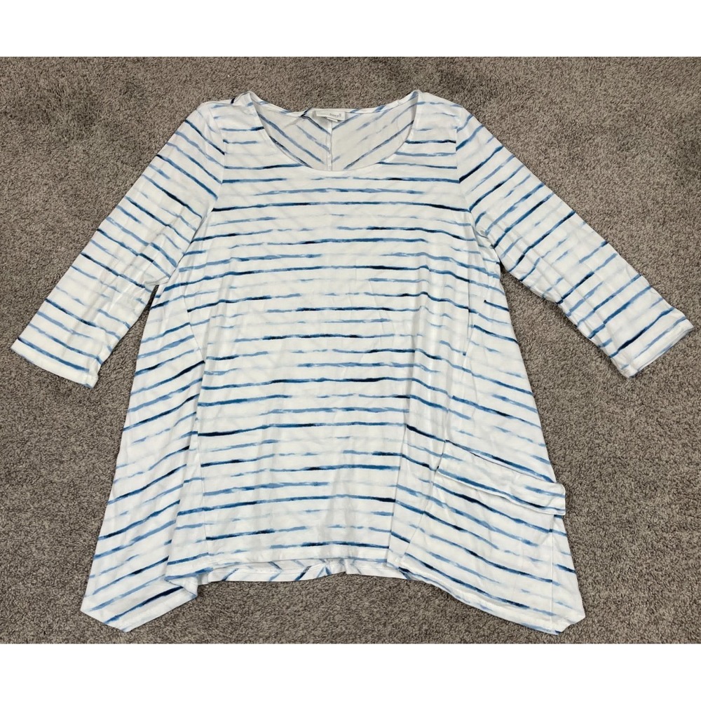 J Jill Shirt Womens Medium Tunic Blue Tie Dye Relaxed Boho Lagenlook Modal Top